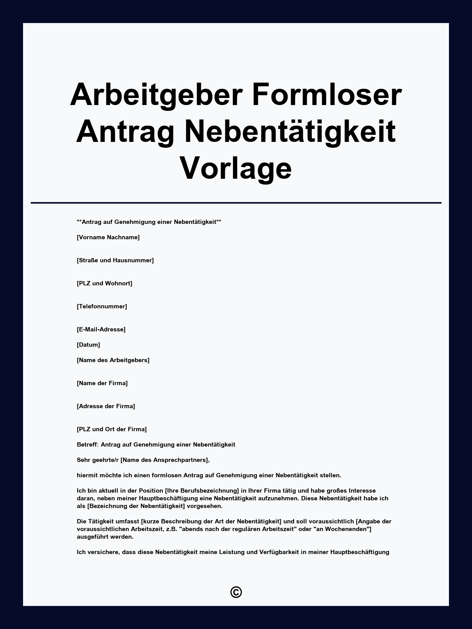 Arbeitgeber Formloser Antrag Nebentätigkeit Vorlage