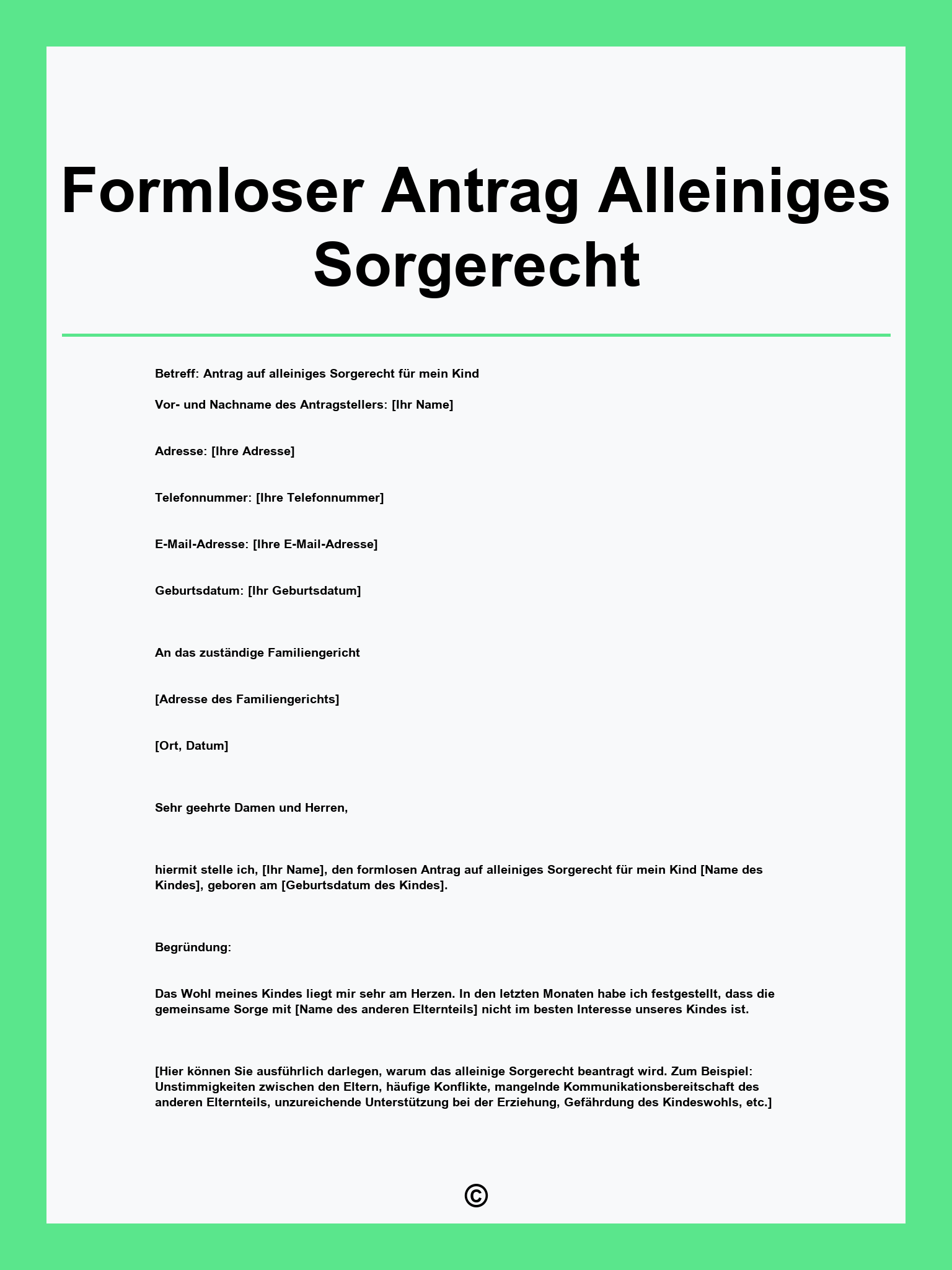 Formloser Antrag Alleiniges Sorgerecht