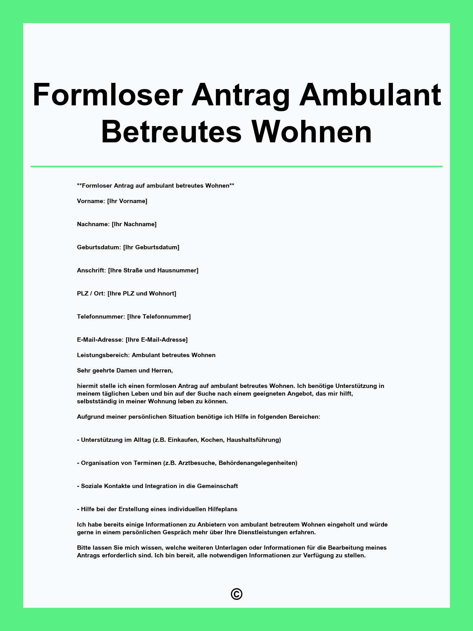 Formloser Antrag Ambulant Betreutes Wohnen