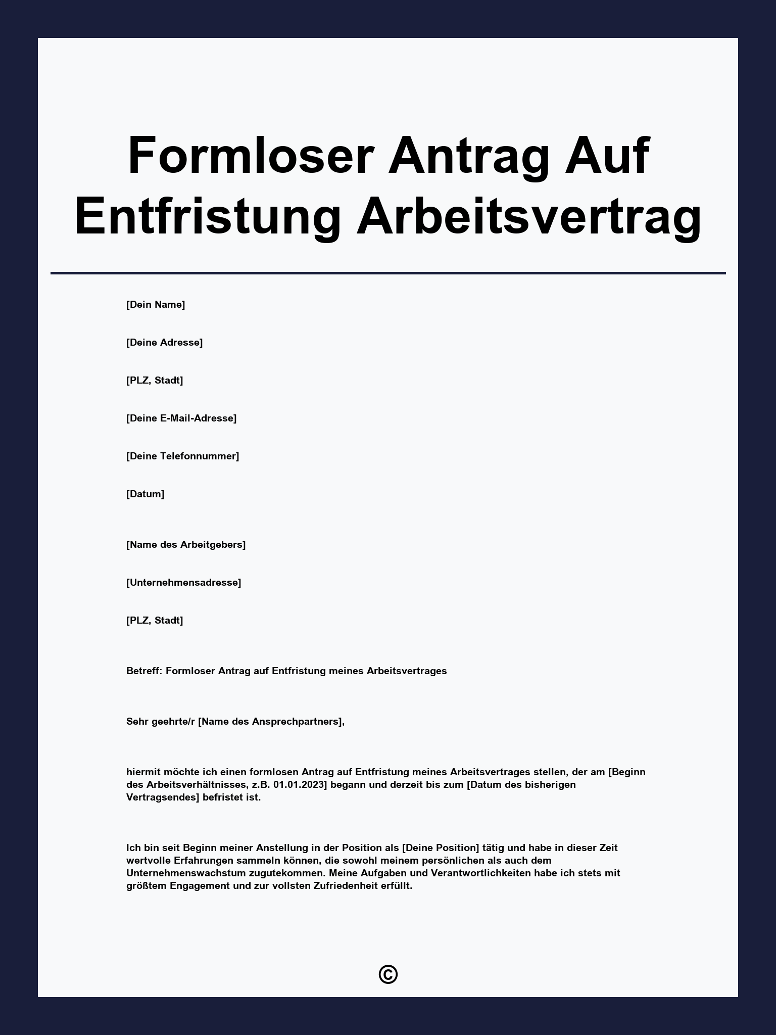 Formloser Antrag Auf Entfristung Arbeitsvertrag