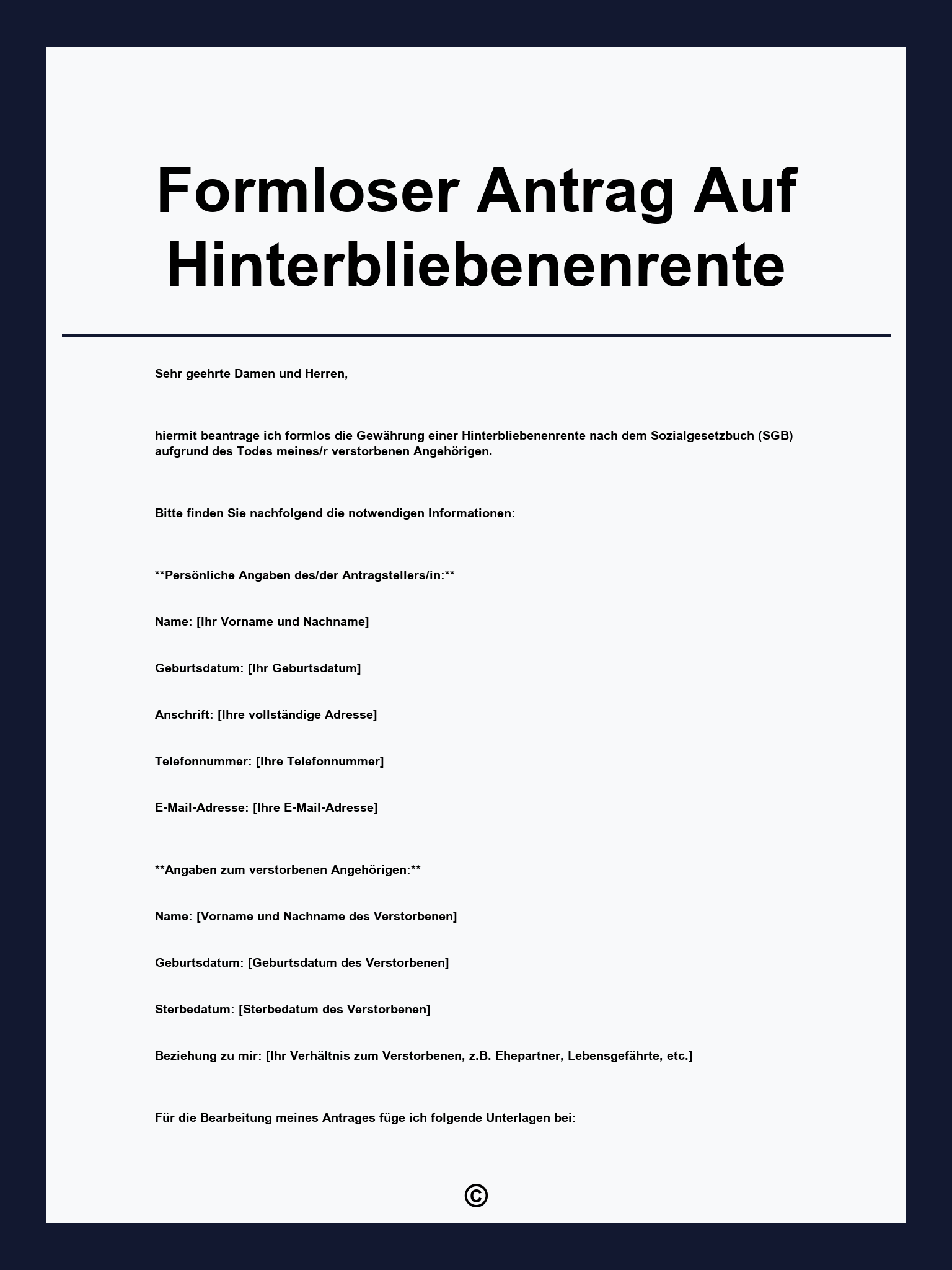 Formloser Antrag Auf Hinterbliebenenrente
