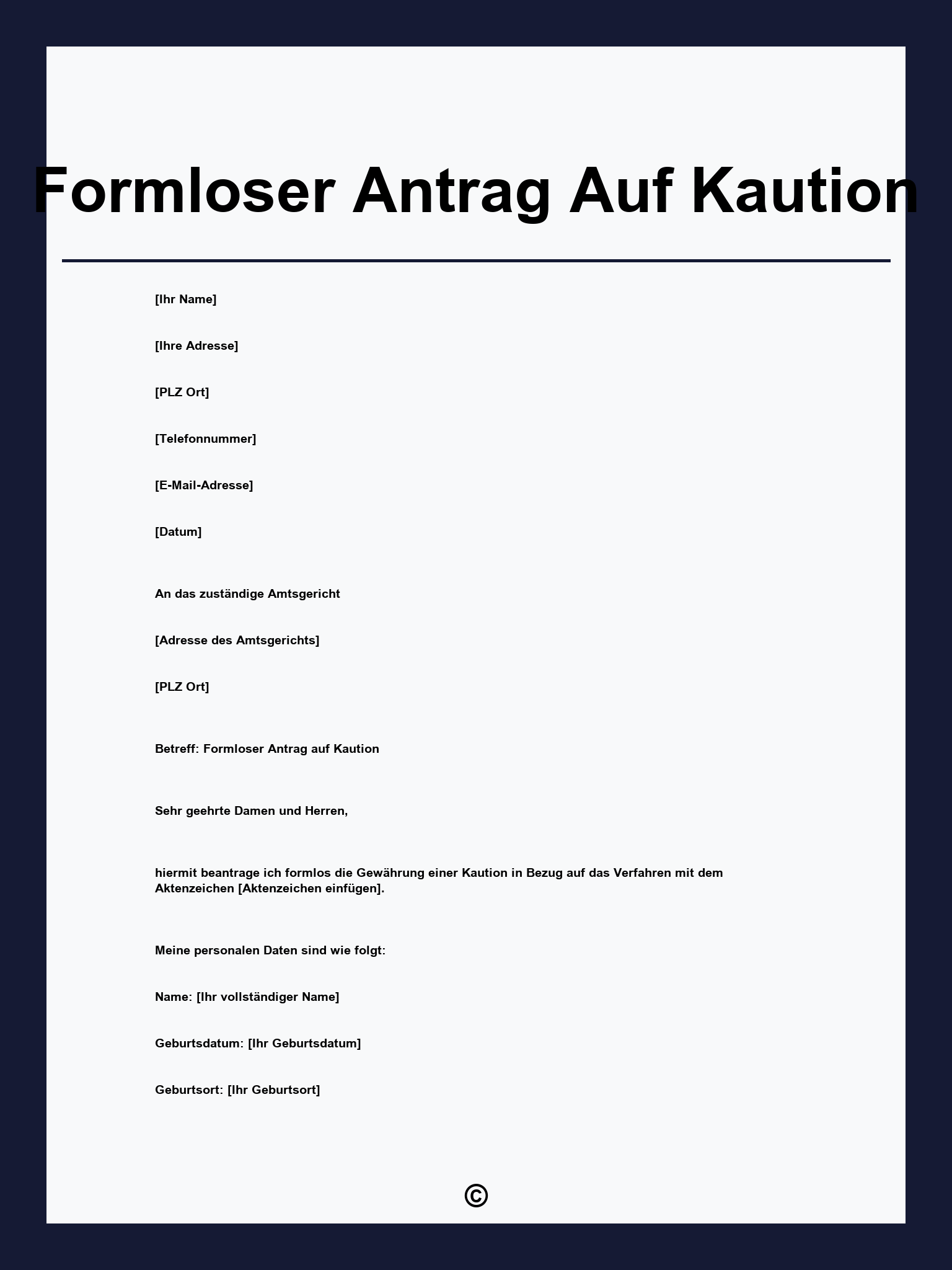 Formloser Antrag Auf Kaution