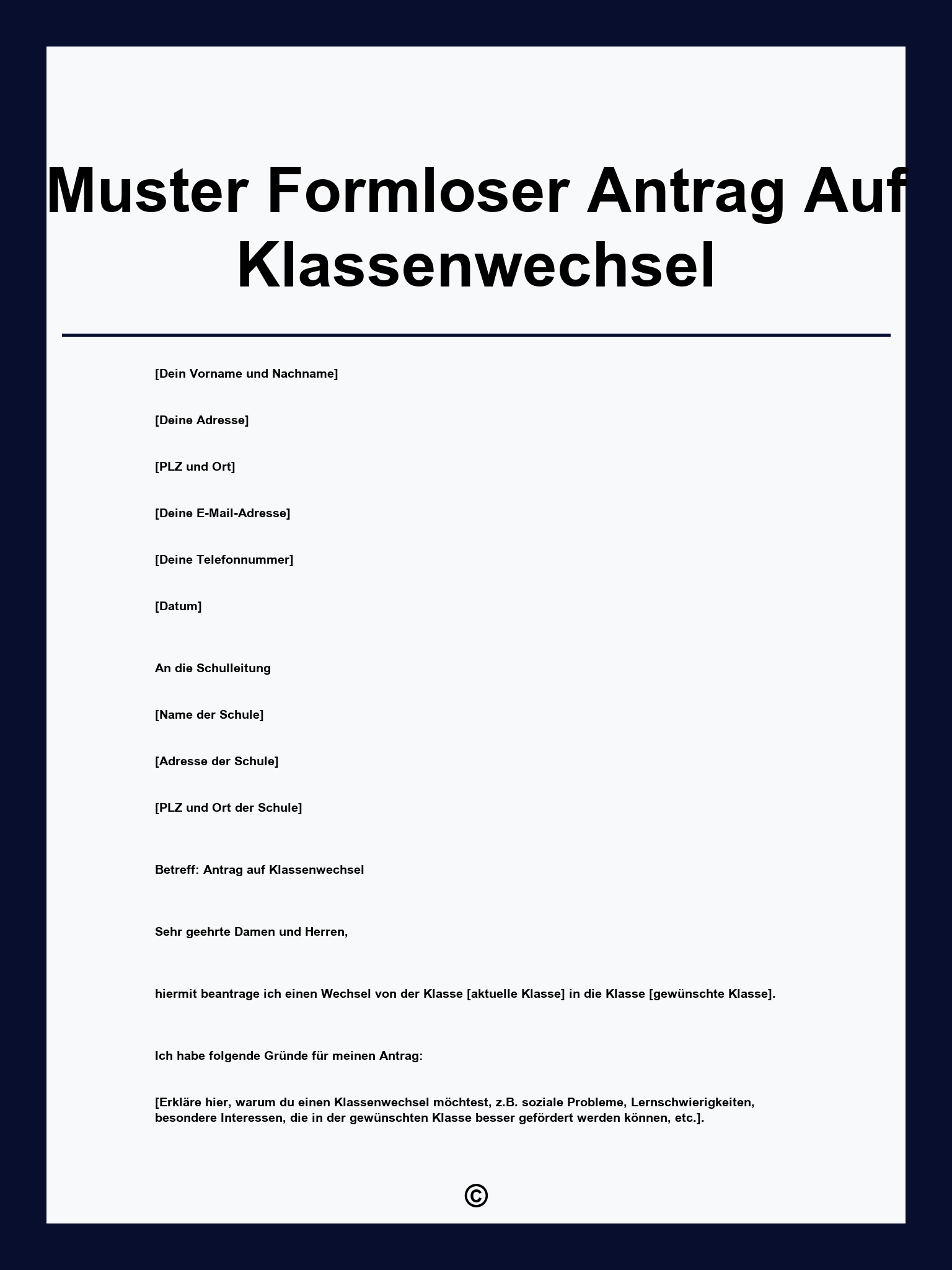 Muster Formloser Antrag Auf Klassenwechsel