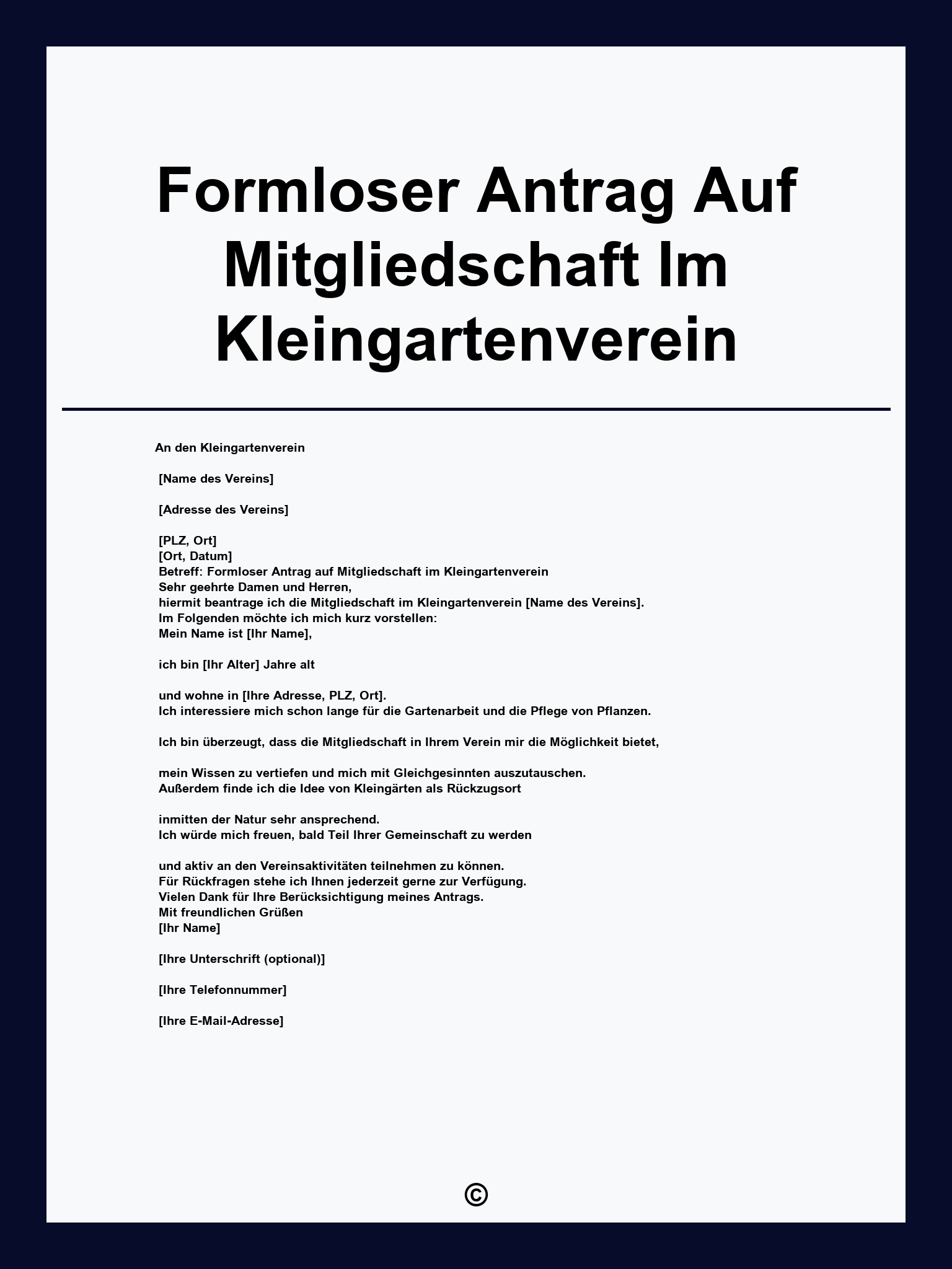Formloser Antrag Auf Mitgliedschaft Im Kleingartenverein