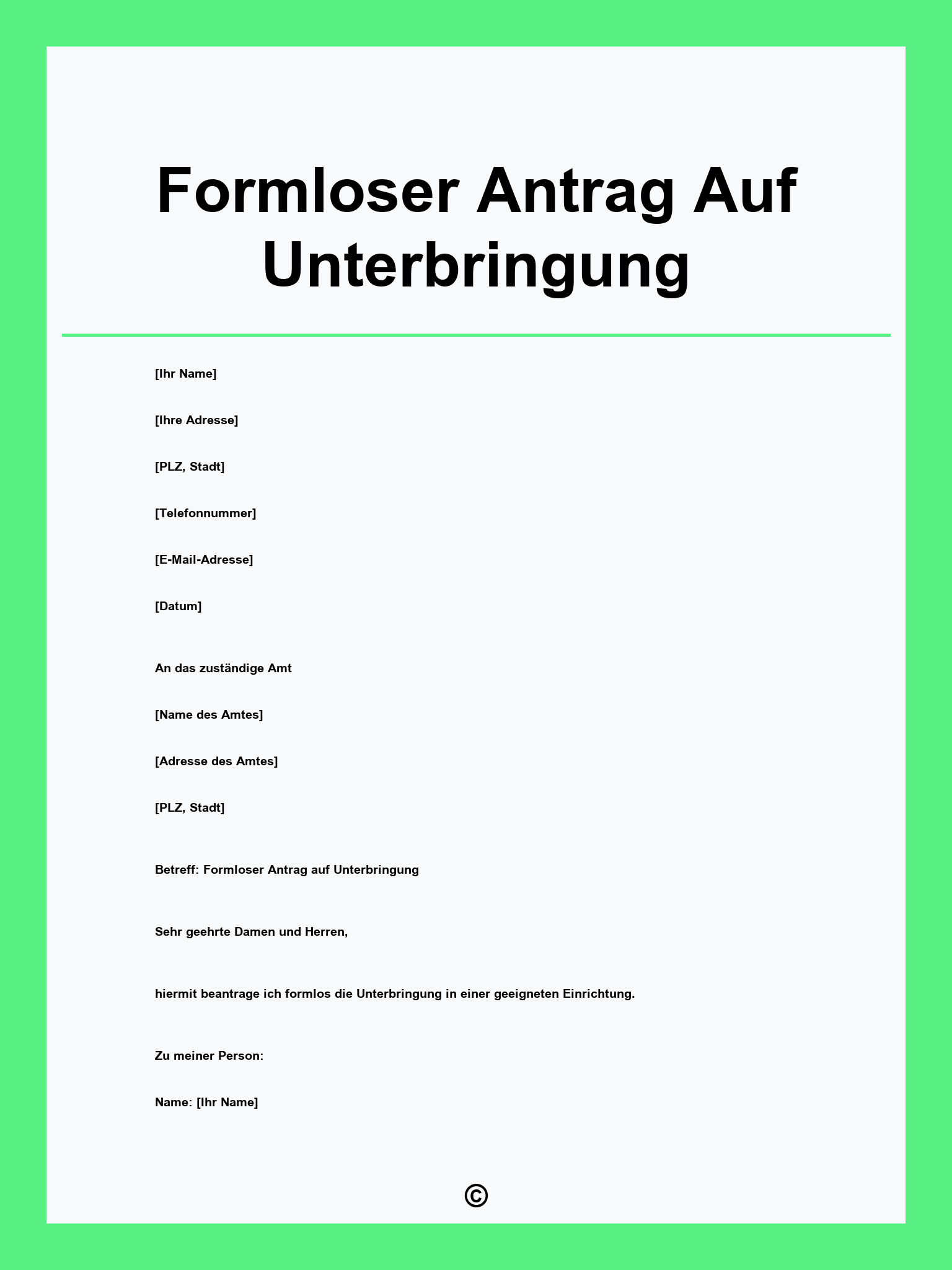 Formloser Antrag Auf Unterbringung