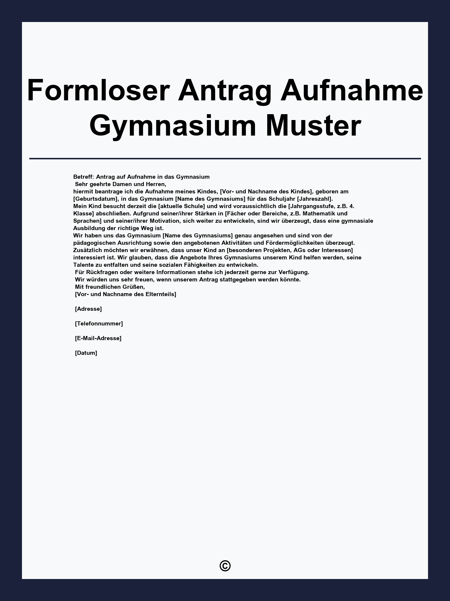 Formloser Antrag Aufnahme Gymnasium Muster