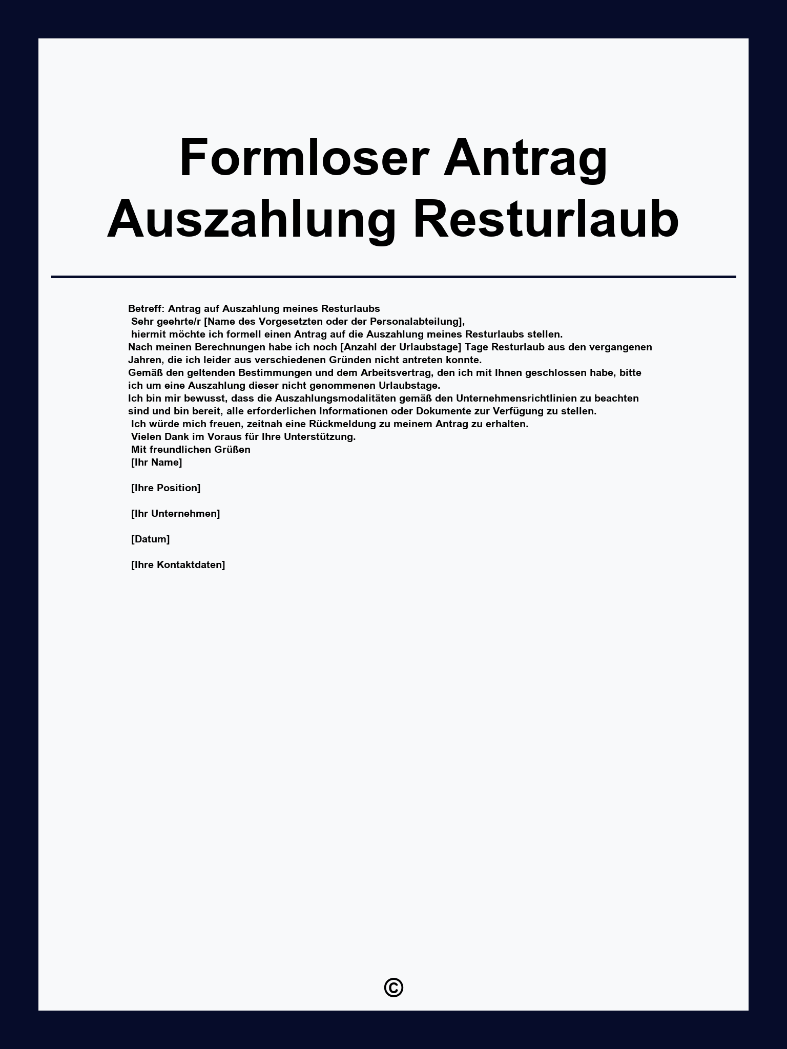 Formloser Antrag Auszahlung Resturlaub