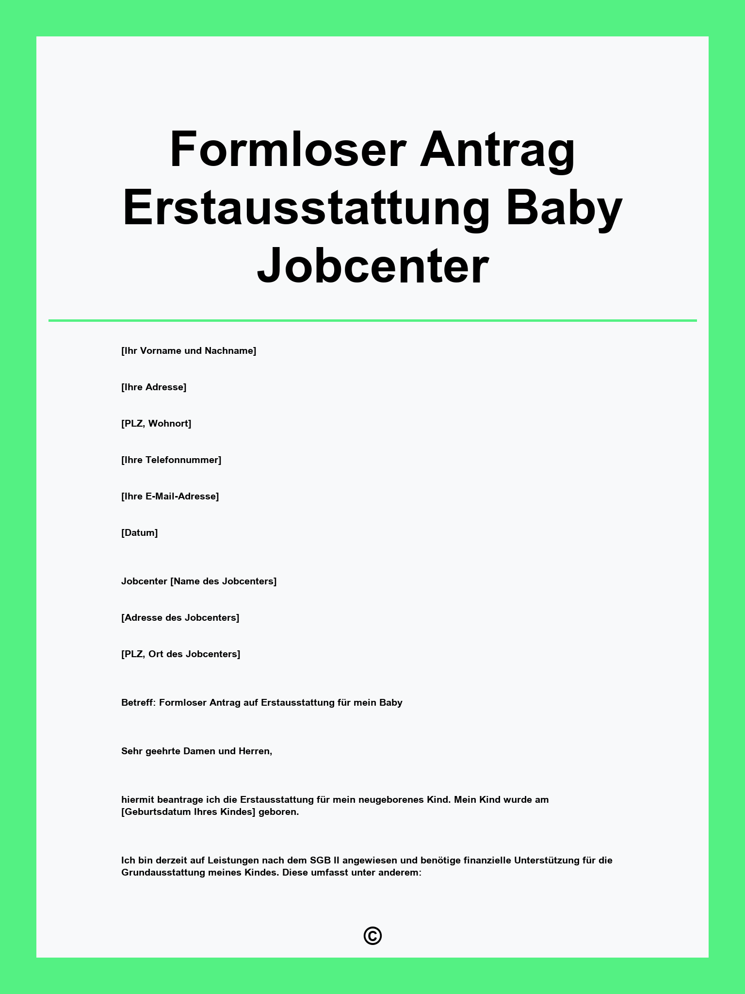 Formloser Antrag Erstausstattung Baby Jobcenter