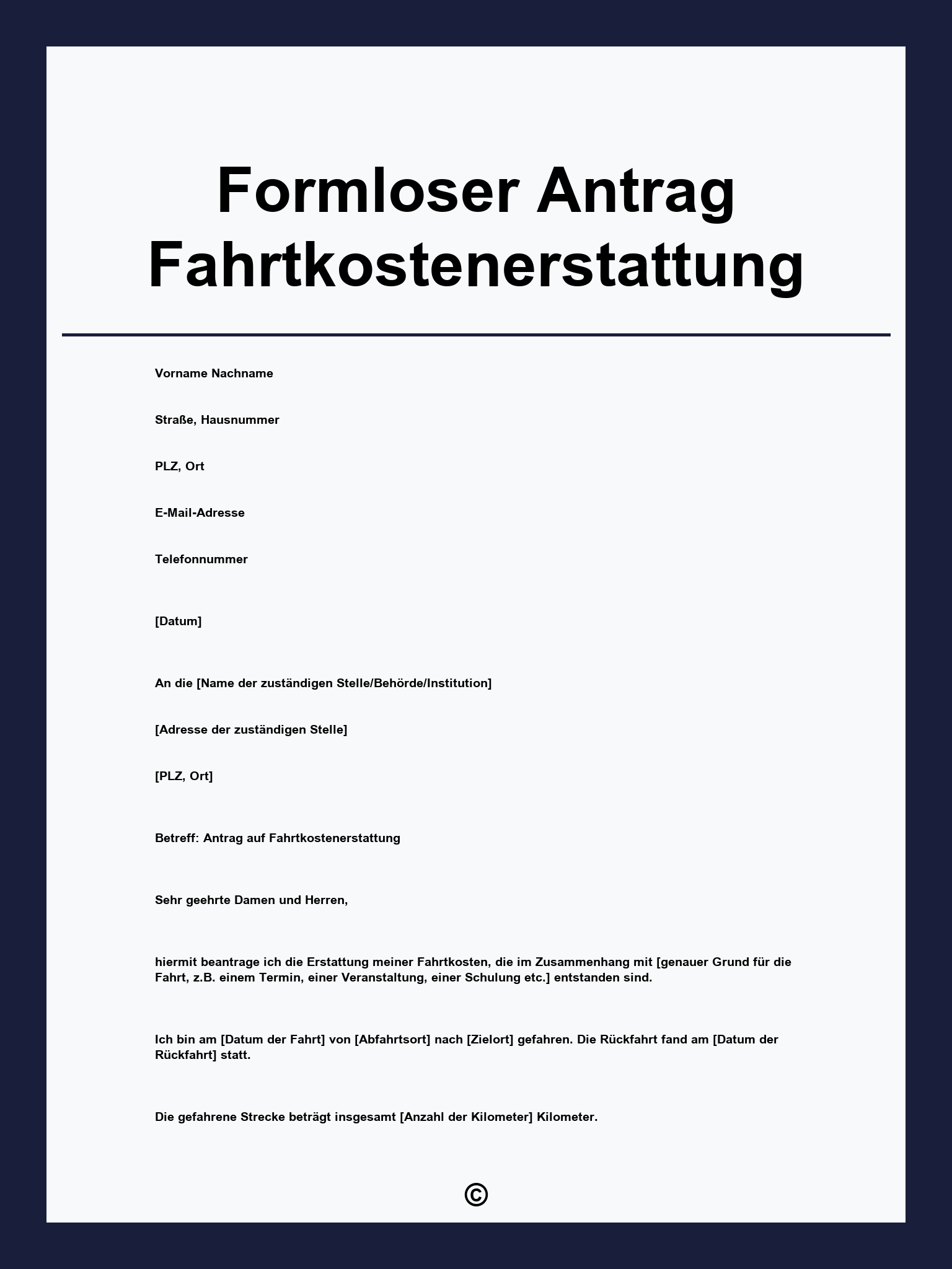 Formloser Antrag Fahrtkostenerstattung