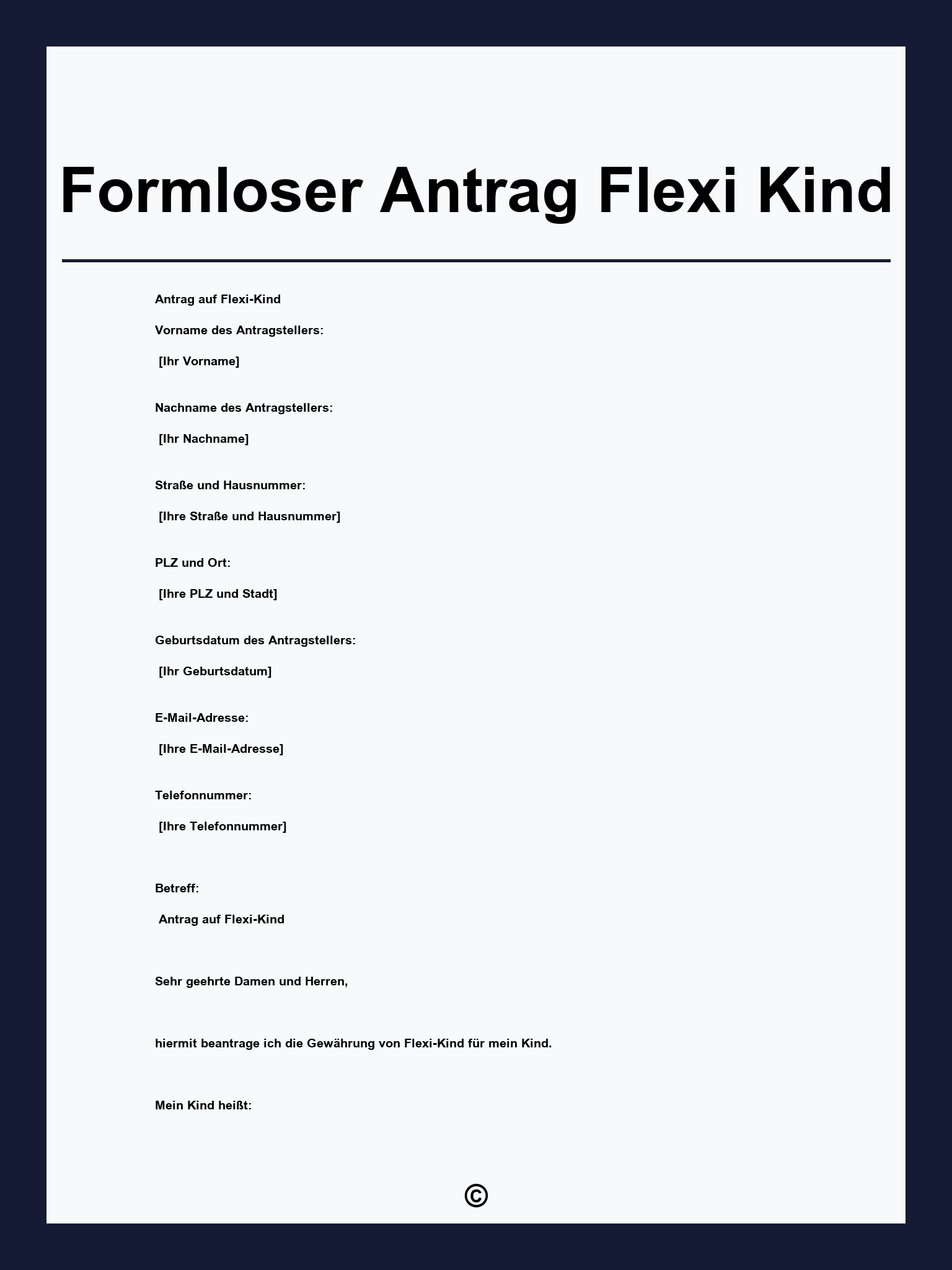 Formloser Antrag Flexi Kind