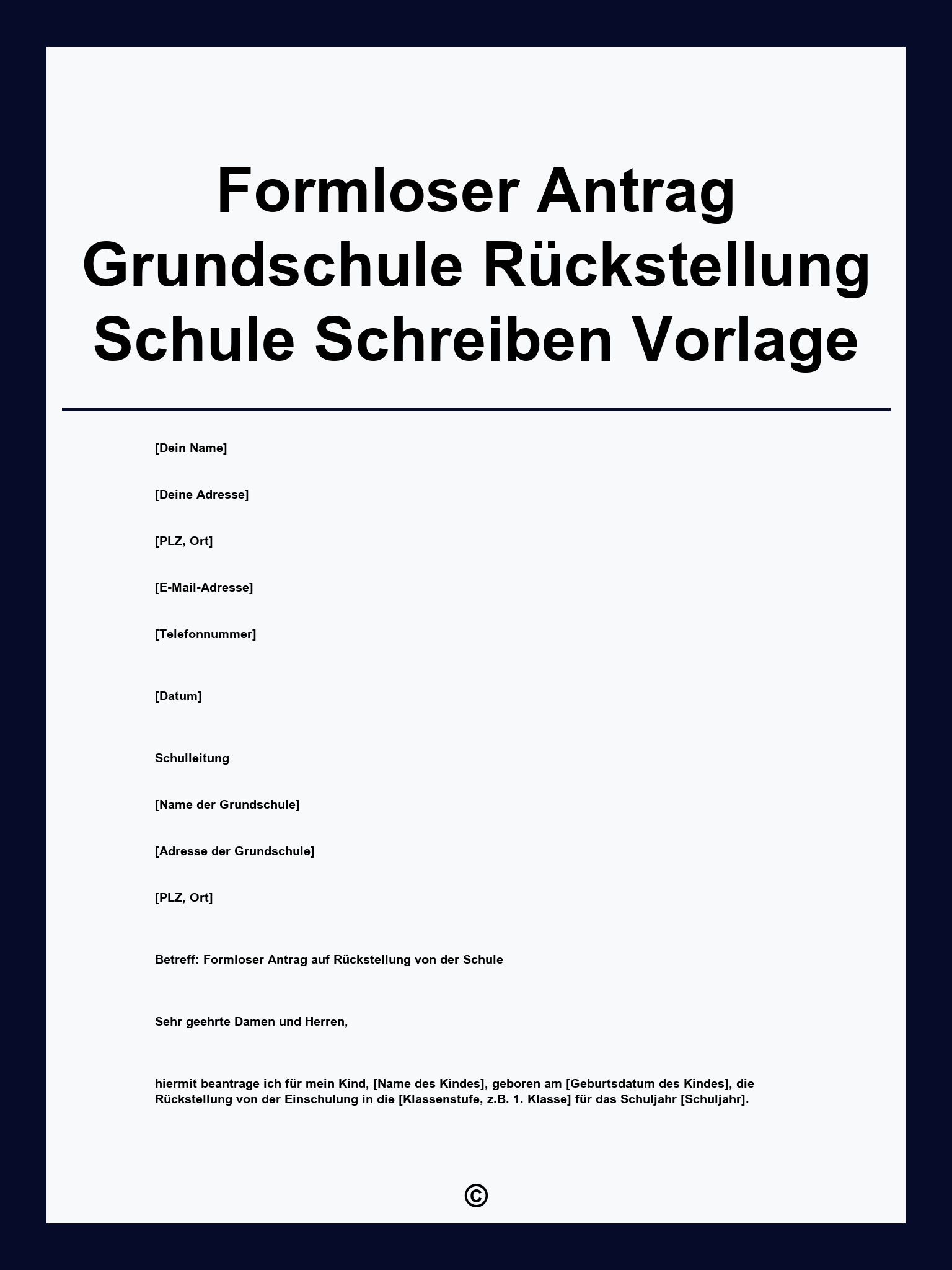 Formloser Antrag Grundschule Rückstellung Schule Schreiben Vorlage