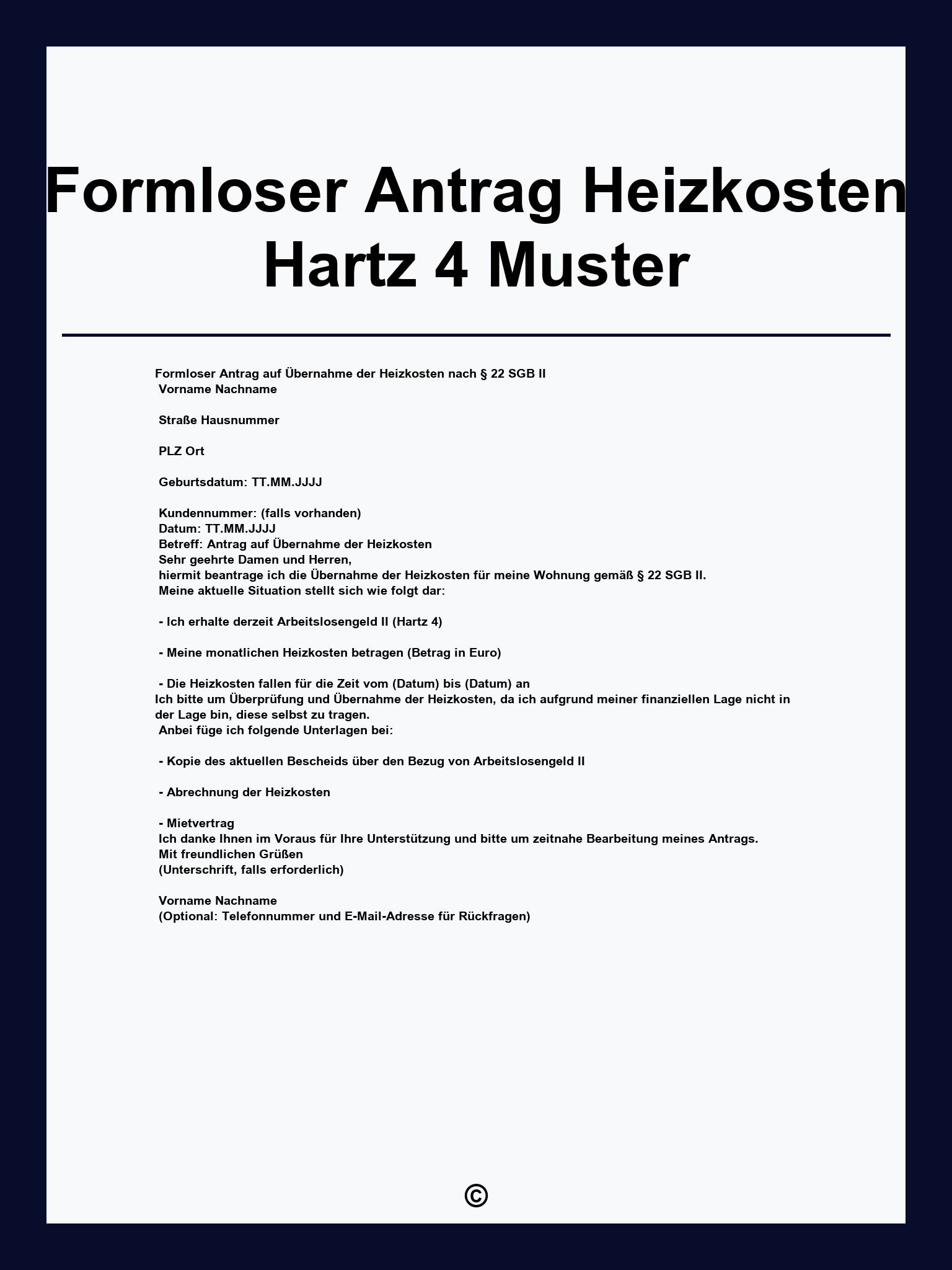 Formloser Antrag Heizkosten Hartz 4 Muster