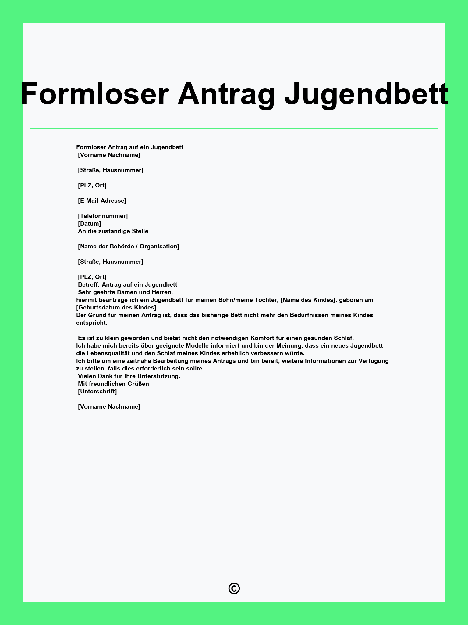 Formloser Antrag Jugendbett