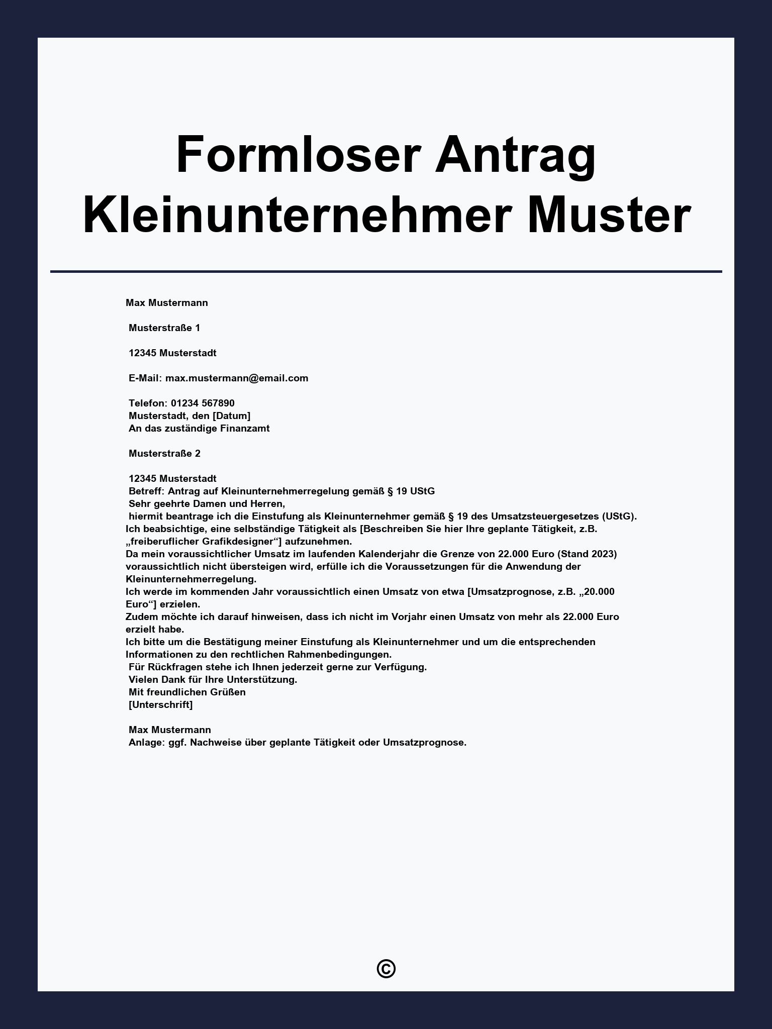 Formloser Antrag Kleinunternehmer Muster
