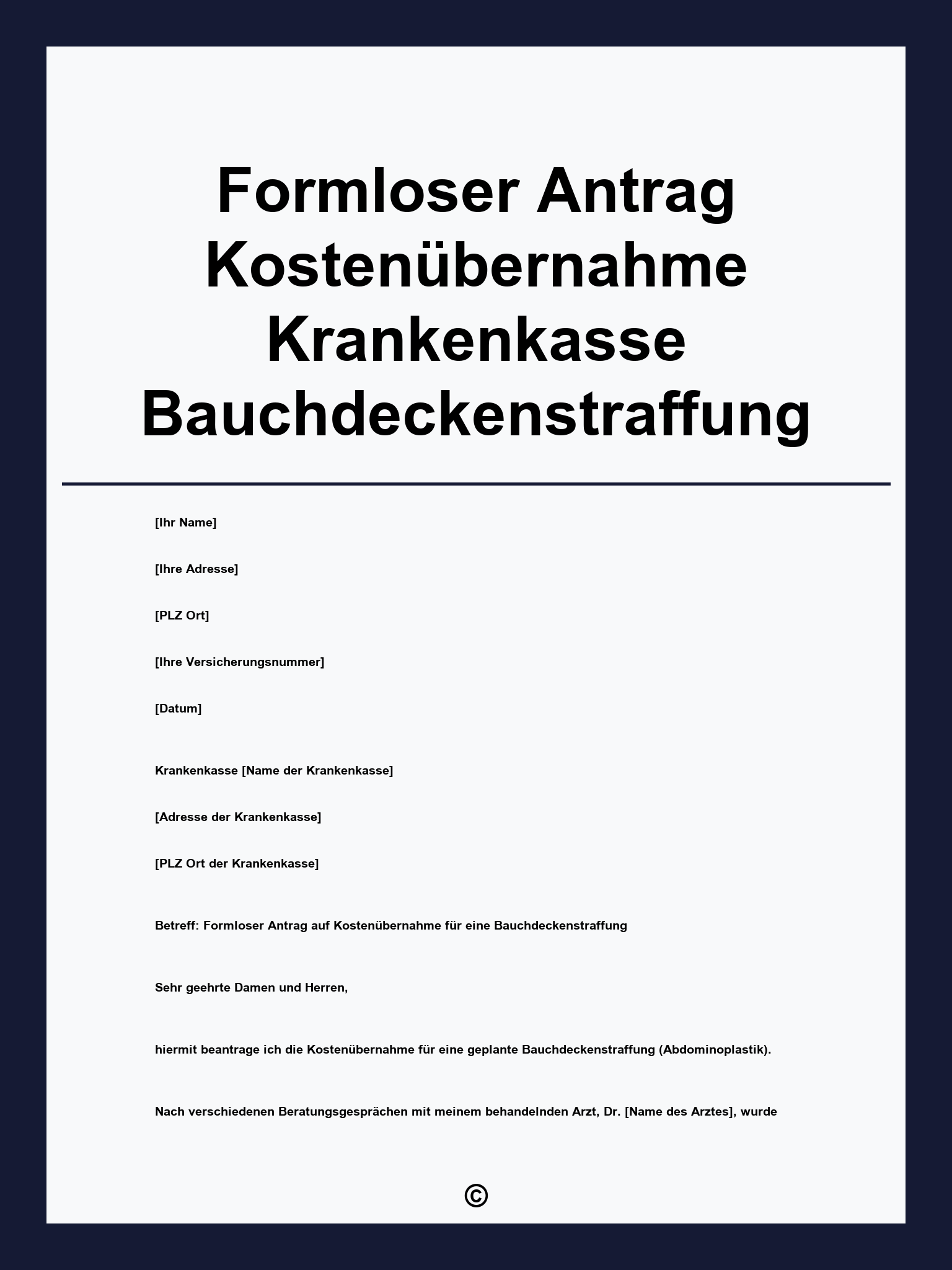 Formloser Antrag Kostenübernahme Krankenkasse Bauchdeckenstraffung