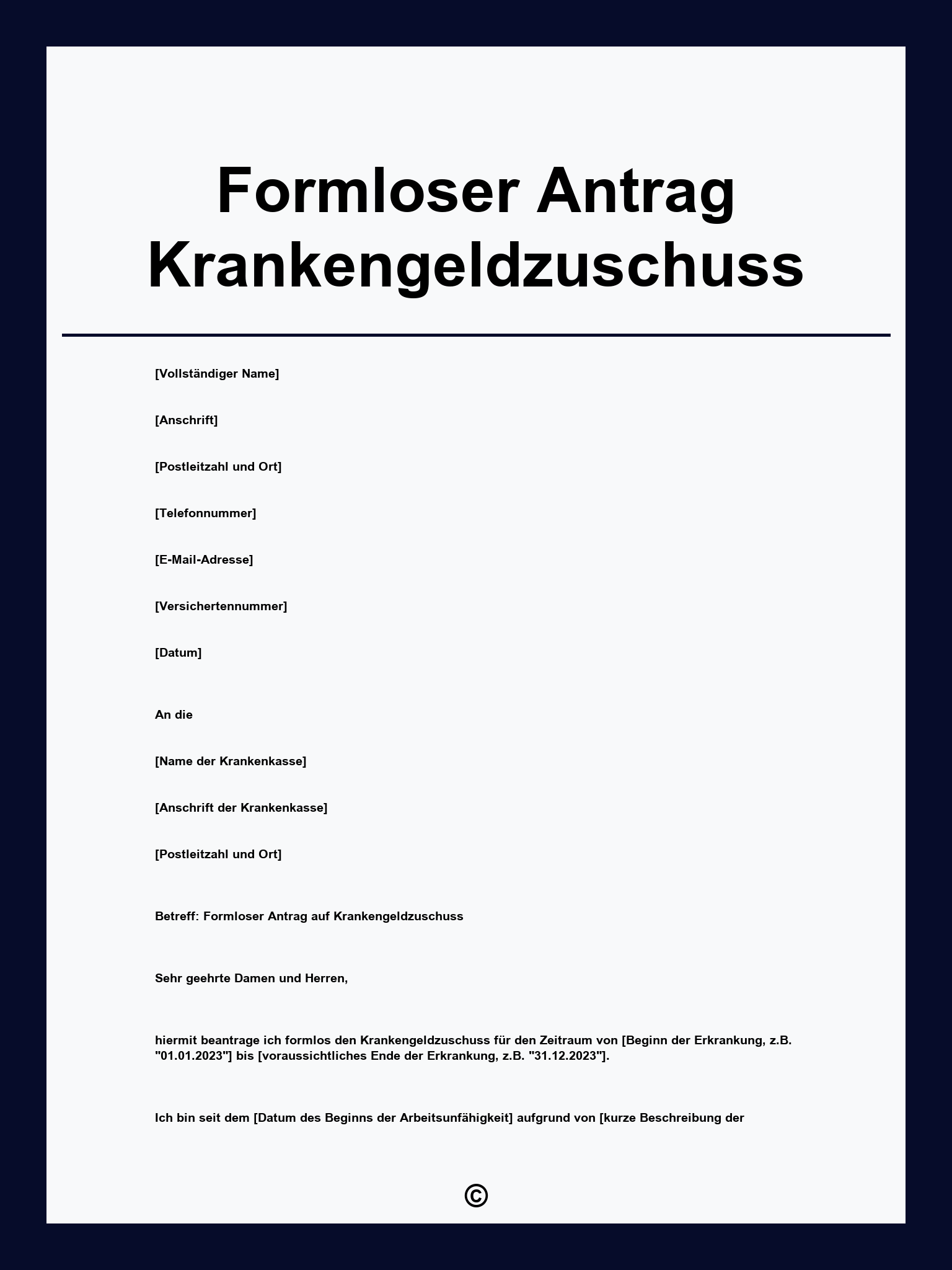 Formloser Antrag Krankengeldzuschuss