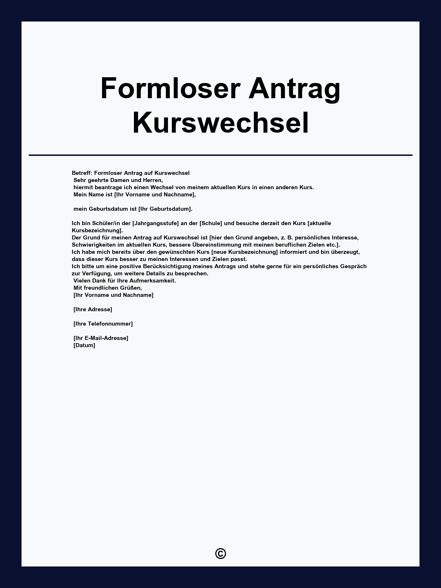 Formloser Antrag Kurswechsel