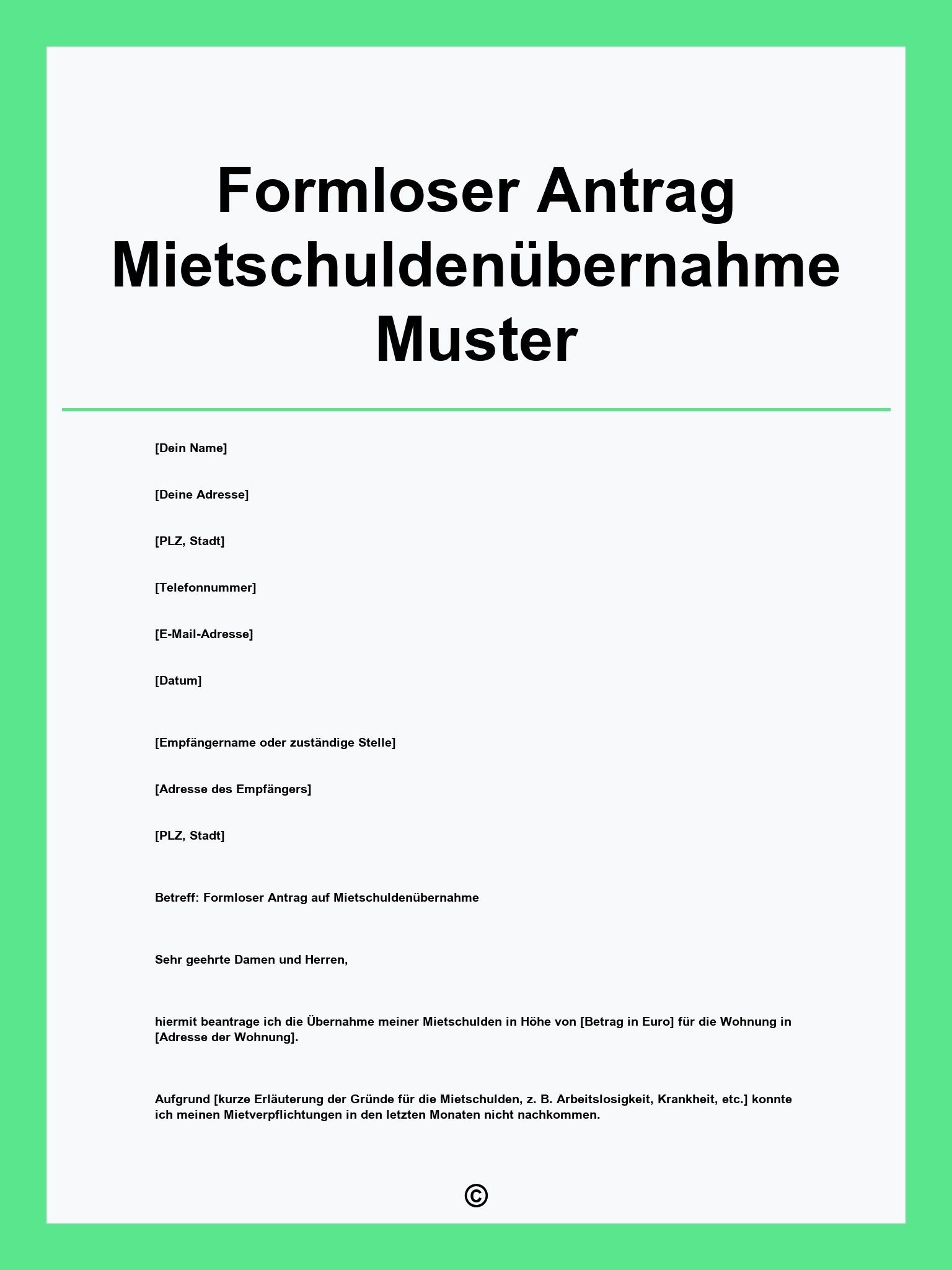 Formloser Antrag Mietschuldenübernahme Muster