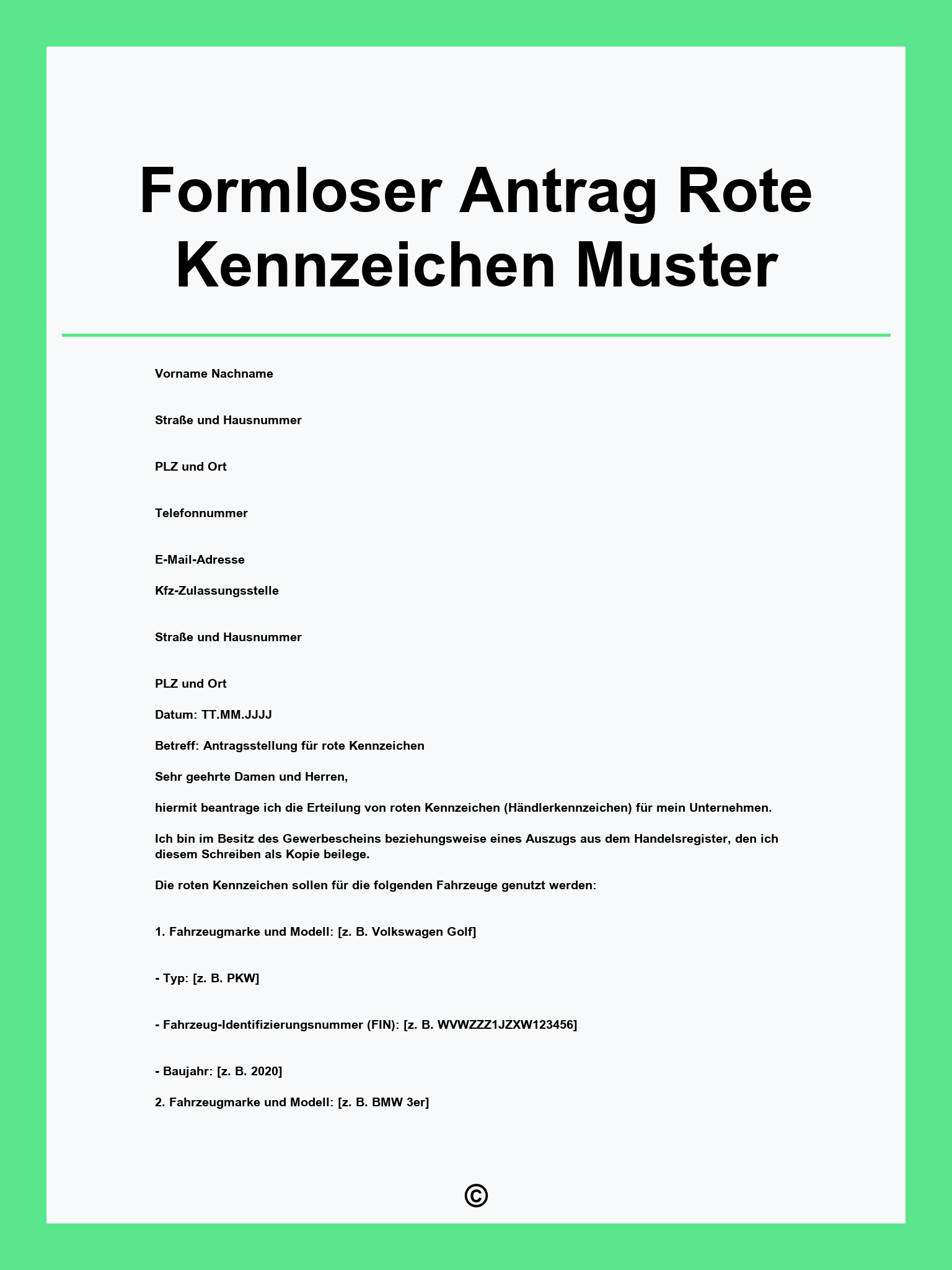 Formloser Antrag Rote Kennzeichen Muster