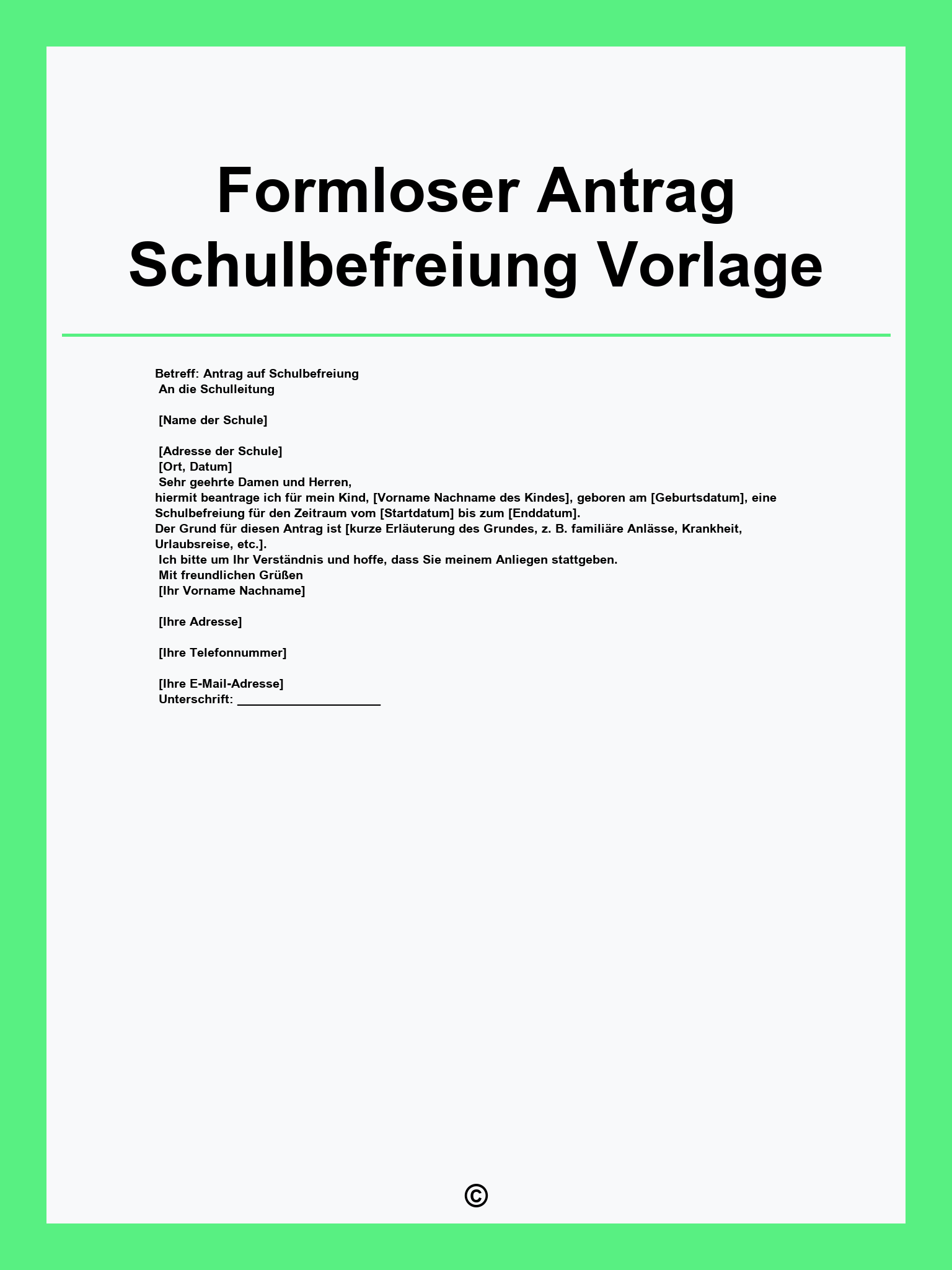 Formloser Antrag Schulbefreiung Vorlage