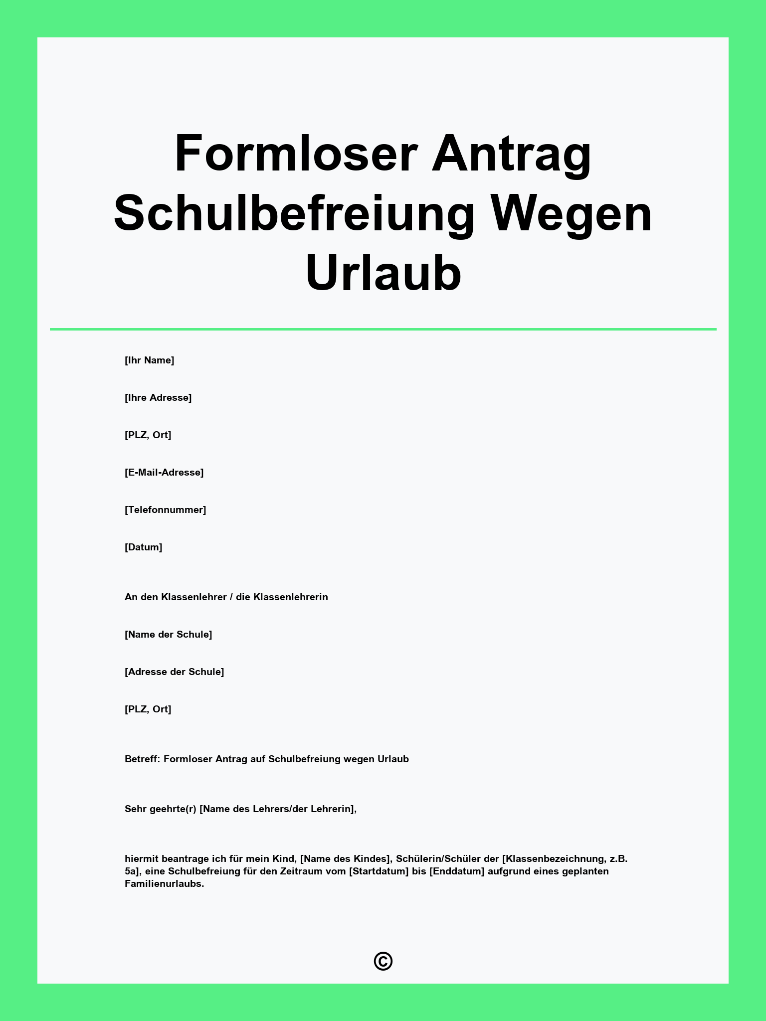 Formloser Antrag Schulbefreiung Wegen Urlaub