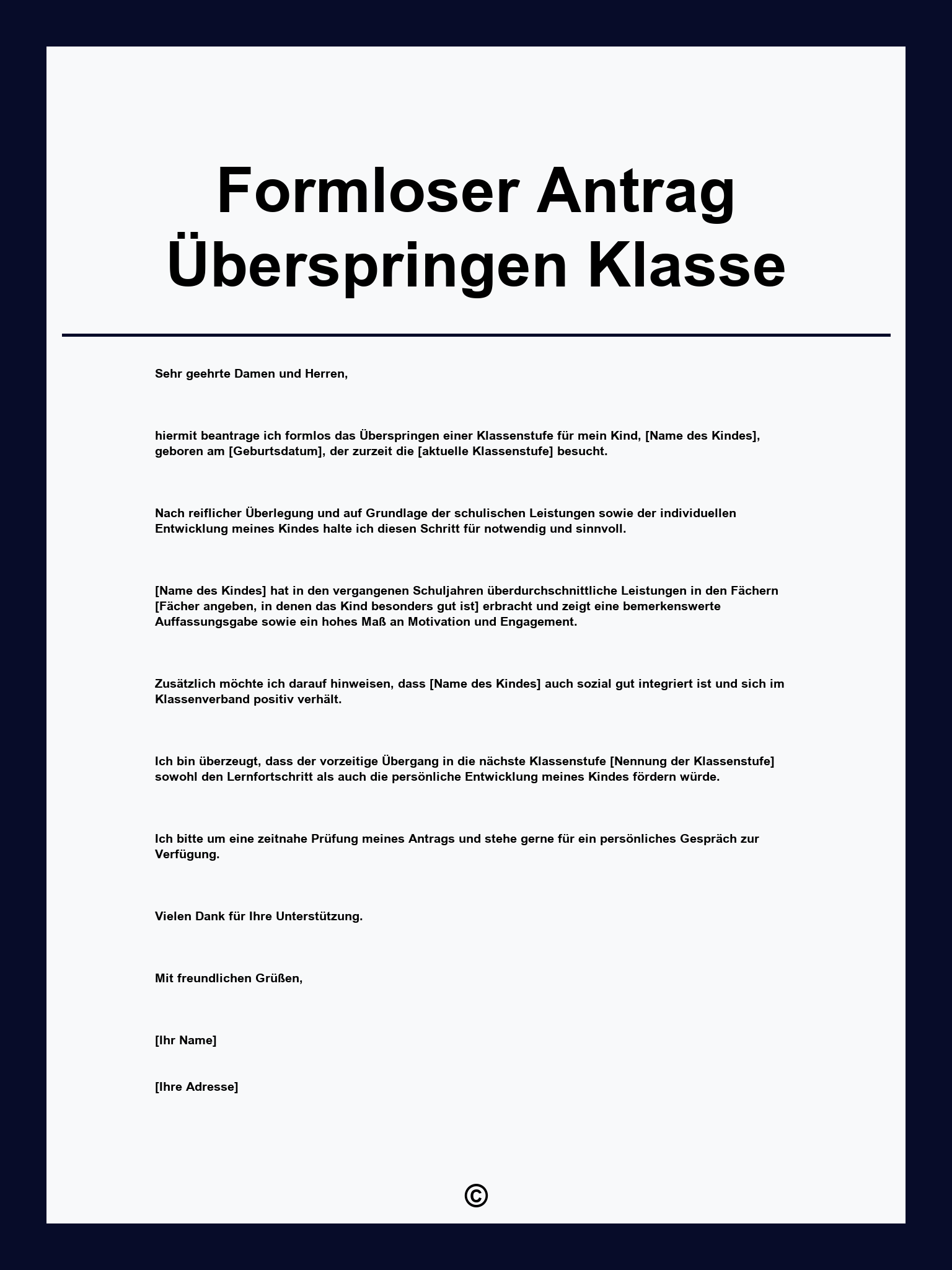 Formloser Antrag Überspringen Klasse