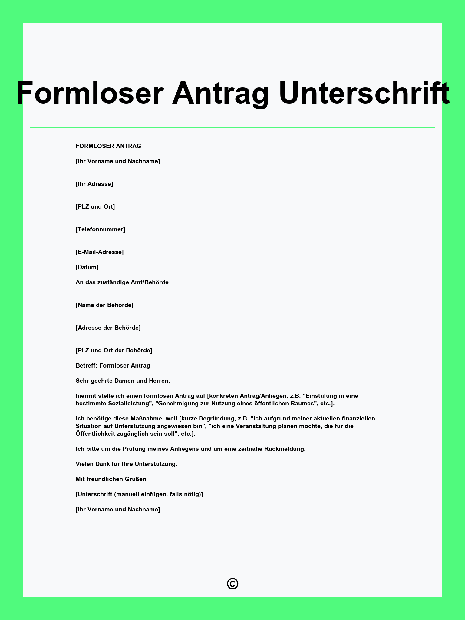 Formloser Antrag Unterschrift