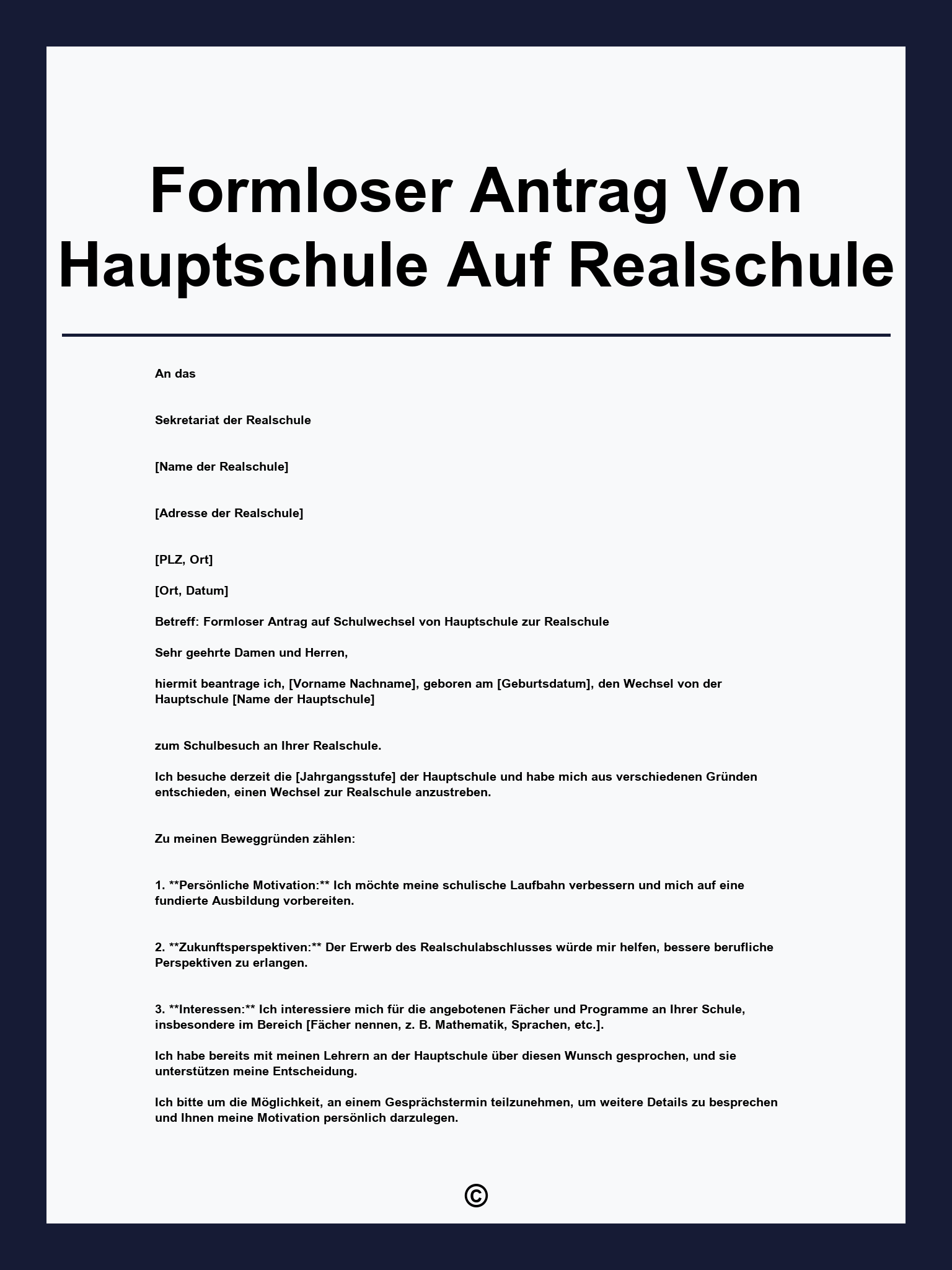 Formloser Antrag Von Hauptschule Auf Realschule