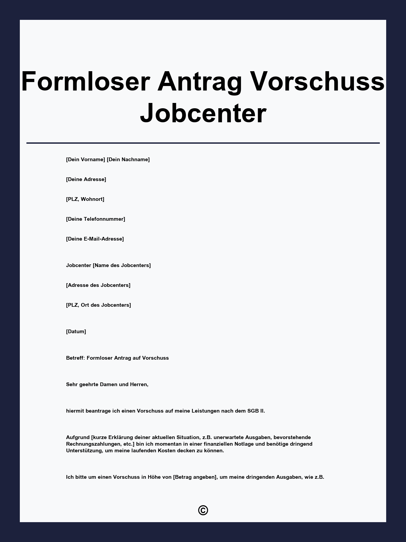 Formloser Antrag Vorschuss Jobcenter
