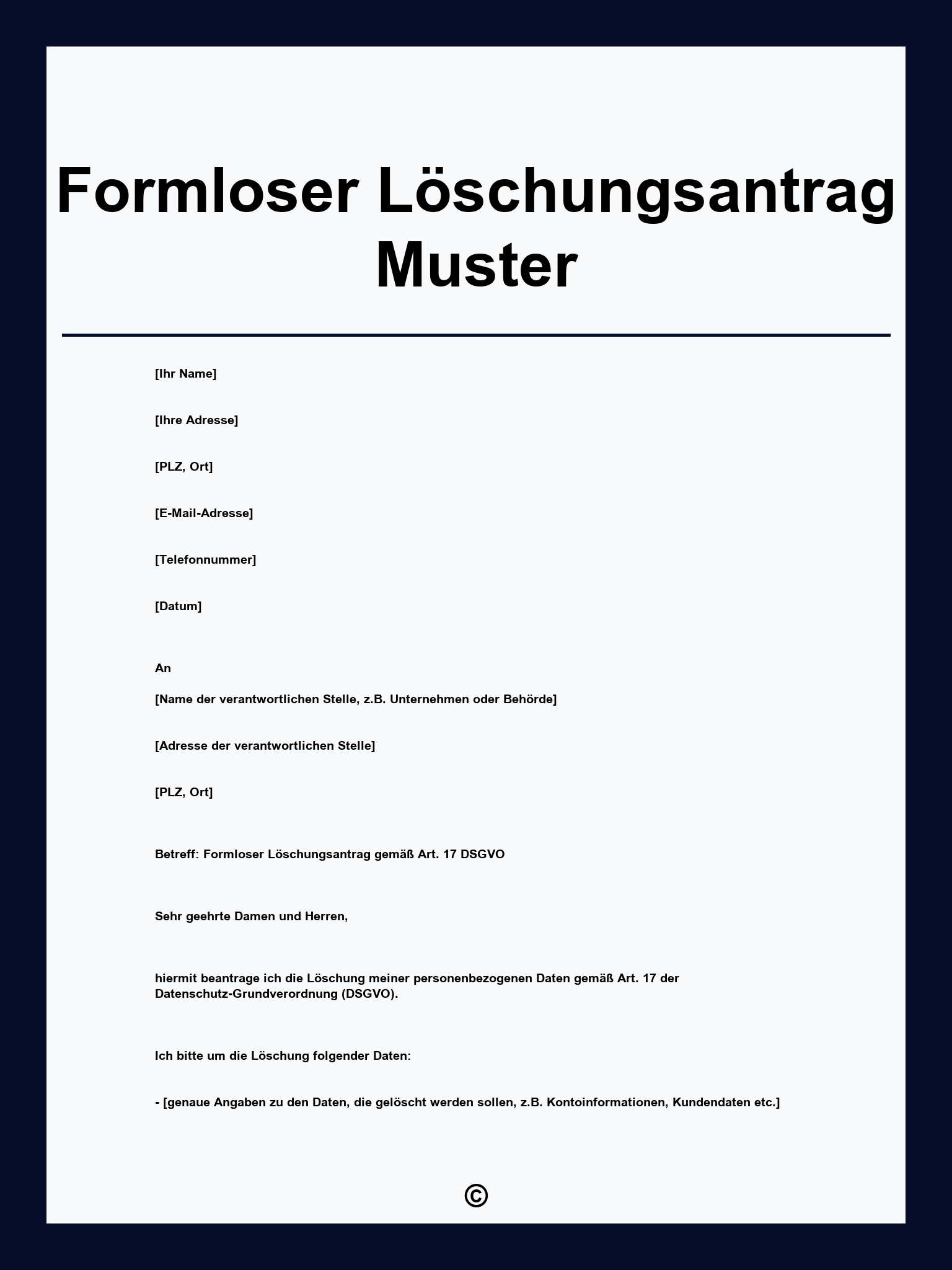 Formloser Löschungsantrag Muster