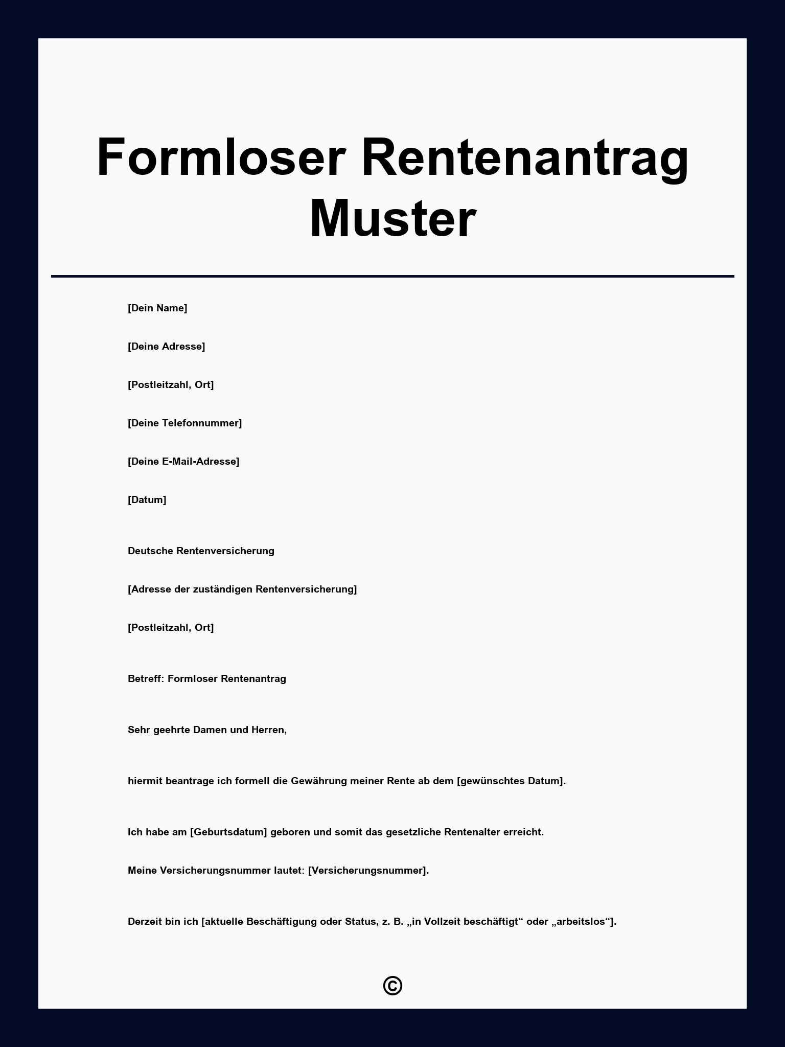 Formloser Rentenantrag Muster