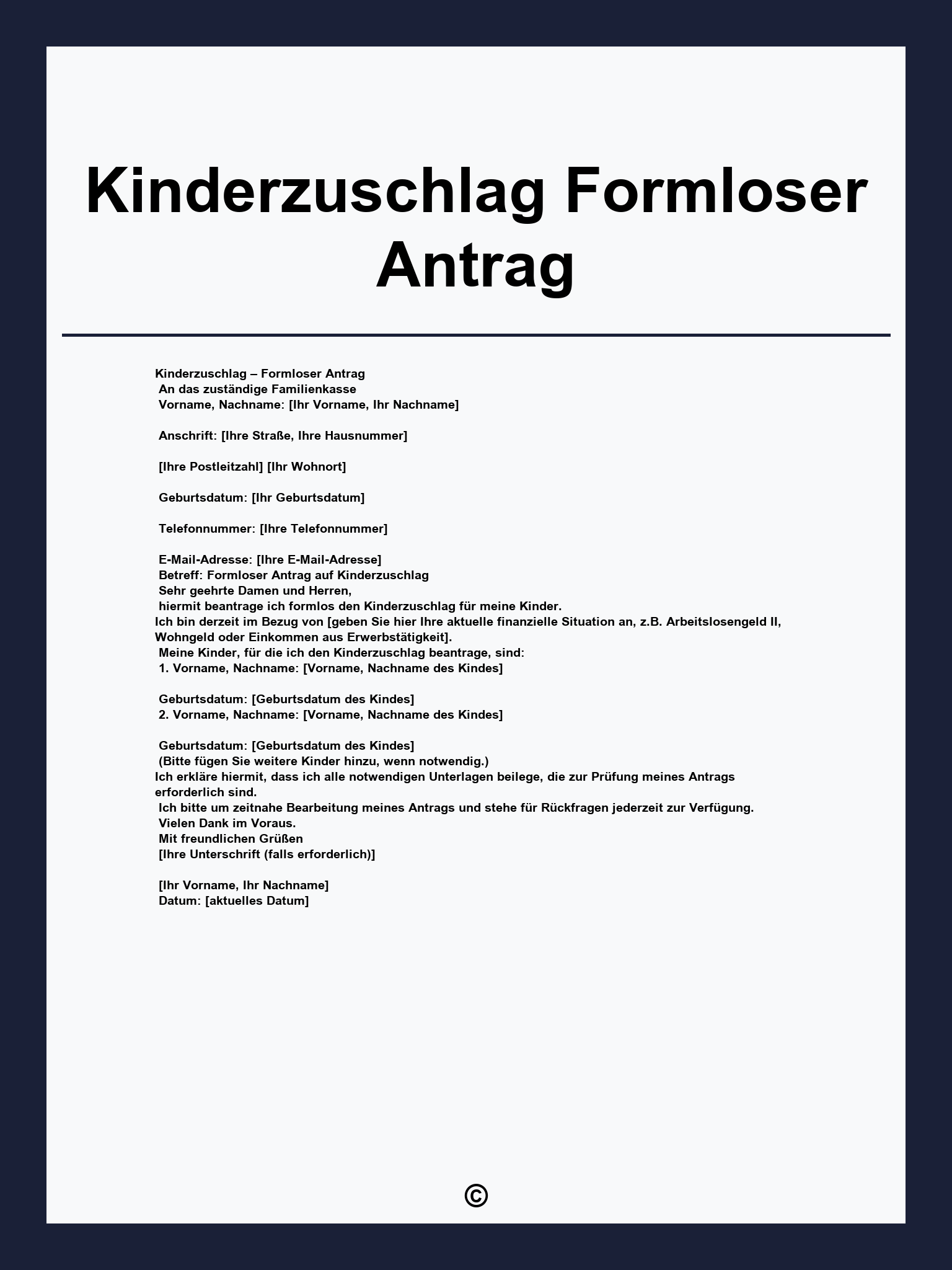 Kinderzuschlag Formloser Antrag