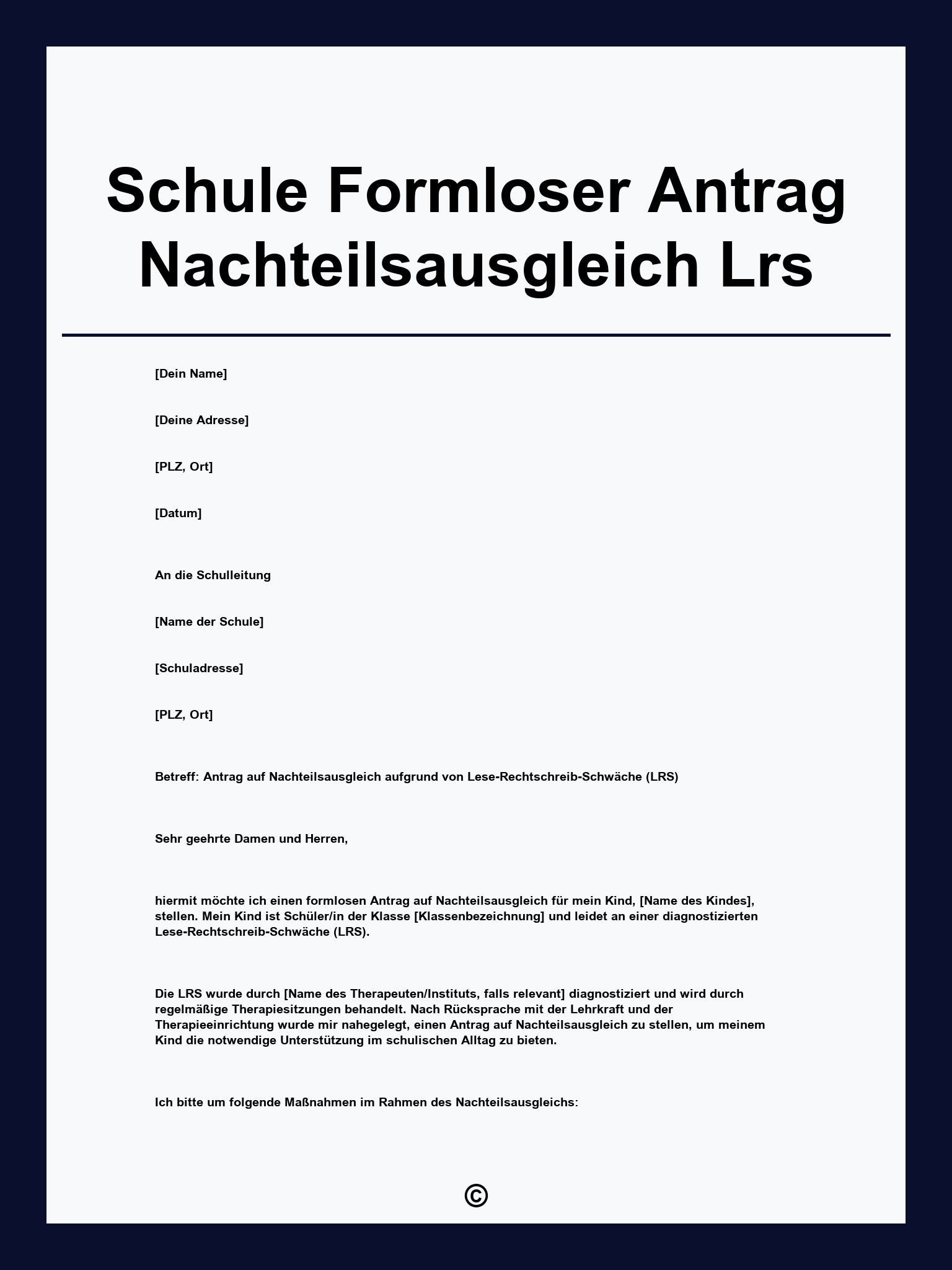 Schule Formloser Antrag Nachteilsausgleich Lrs